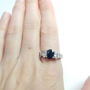 Vintage Black Oval Rhinestone Silver Tone Band, Stacking, Estate